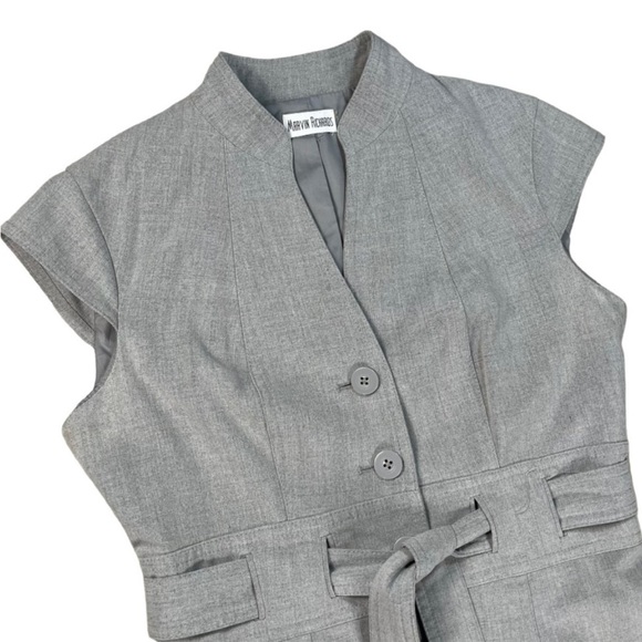 Marvin Richards light grey button down short cap sleeve belted midi dress EUC - Picture 2 of 16